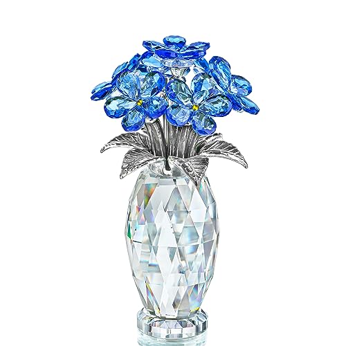 H&D HYALINE & DORA Blue Crystal Forget Me Not Flower Figurine,Flower Gifts for Women,Crystal Glass Flower Collectible Ornaments for Home Decor Table Centerpiece - color: Blue 1