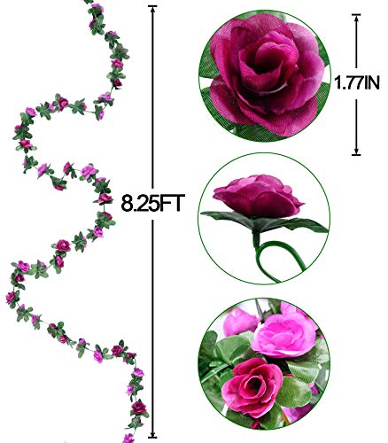 Miracliy 8Pcs 66FT Purple Flower Garland, Artificial Rose Floral Vines Fake Hanging Spring Flower Garland for Wall Backdrop Wedding Arch Tea Party Door Mantle Decoration - color: Purple-8pcs