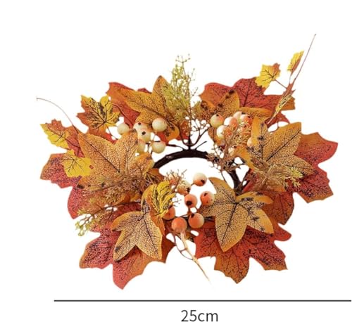 Fall Candle Rings Wreaths Thanksgiving Candle Ring Holder Artificial Maple Leaf Candle Garland Mini Flower Candleholder Wreaths for Thanksgiving Table Decorations Centerpieces