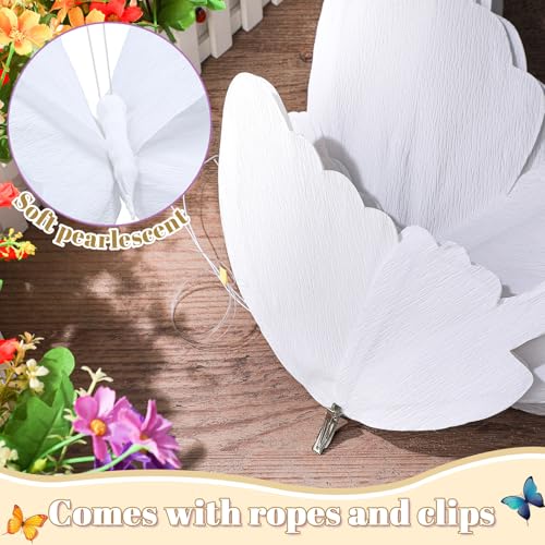 3 Pcs 3D Large Hanging Butterfly Decorations Large Butterfly Birthday Party Decorations 3D Crepe Paper Decoration for Wedding Party Birthday Baby Shower Garden(White,11inch,20 Inch) - color: White, size: 11inch,20 Inch