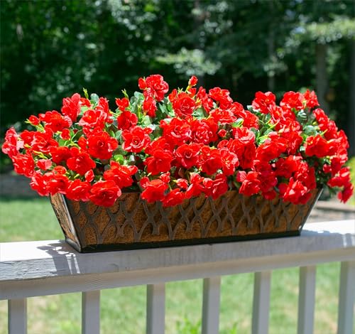 Ivydale Artificial Faux Red Flowers Plants for Outdoor Outside Spring Decor, Fake Silk Camellia UV Resistant Look Real for Planter Porch Patio Balcony Garden Table Indoor, 3 Large Bundles - color: A Red