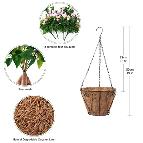Homsunny Artificial Hanging Flowers Plants Basket for Outdoor Decoration,4 PCS Faux Silk Bougainvillea Vine Flowers Look Real UV Resistant for Outside Porch Patio Yard Garden Decor(Pink - color: Pink