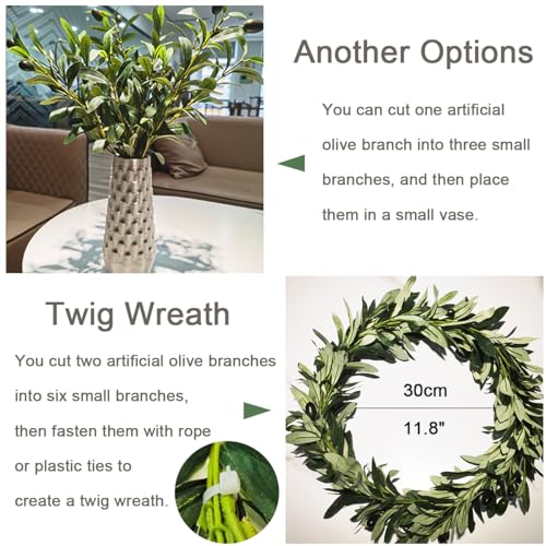 Heleze 39 Inch Artificial Olive Branch Greenery Stems Fake Plants with 222 Leaves for Vase Faux Olive Branches Home Decor Indoor 2PCS