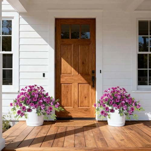 Artificial Fake Flowers Hanging Plants for Outdoor Spring Summer Decoration, 2Pcs Faux Petunias Realistic Silk Flower UV Resistant No Fade for Home Outside Garden Balcony Yard Porch Indoor (Fuchsia) - color: Fuchsia