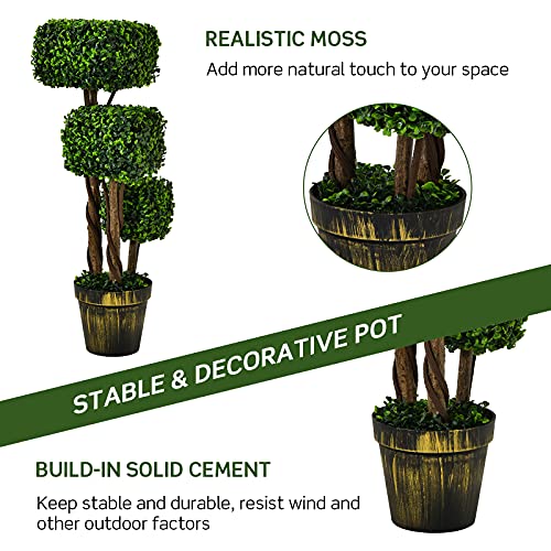 BestComfort 3 Feet Artificial Boxwood Topiary Tree, Decorative Triple Square Shaped Fake Plant, Wooden Rattan, Artificial Leafy Tree Faux Potted Indoor Floor Plant for Home Office Front Porch - color: Boxwood 3ft