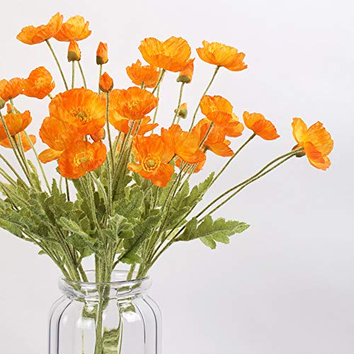 Artificial Poppy Flowers, 5 Bundles Faux Poppies with Stems for Floral Arrangements - Wedding, Home, Office, Party Table Centerpiece Decor (Orange) - color: Orange