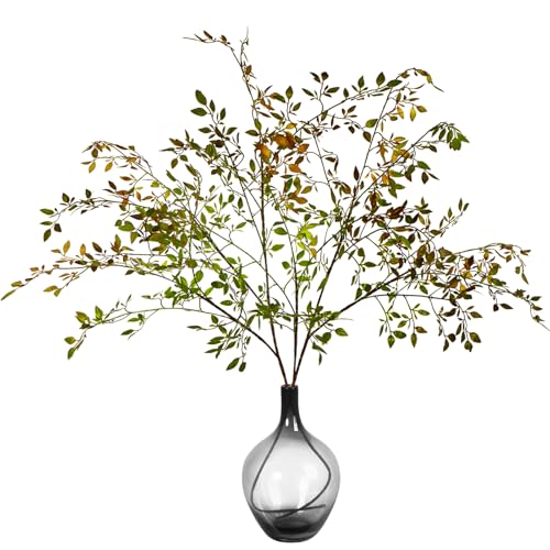 Ttranewsoo Artificial Greenery Stems, 43.3" Nandina Branches Tall Faux Plant Stems for Vase, Greenery Decor Stems Leaves Bunches for Shop Garden Office Home Décor,2Pcs,Orange - color: Orange 2pcs