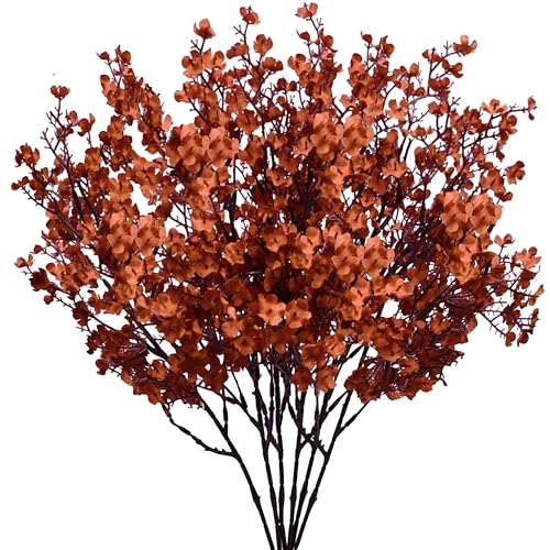 Mandy's 6 Bundles Artificial Burnt Orange Baby’s Breath Flowers | 18.5 Inch Silk Gypsophila European Style Modern Home Decor Centerpiece Neutral Wedding Flower Arrangements - color: Burnt Orange