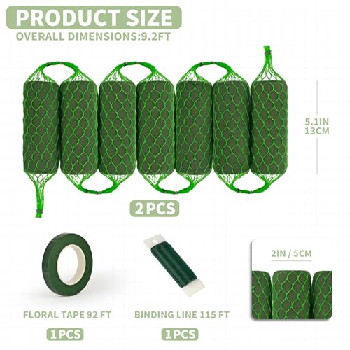 14 Pcs Floral Foam Garland for Fresh & Dried Flowers, 9.2ft Flower Sponge Blocks Kit, Foam for Flower Arrangement Holder for Arch Door Tabletop Decor, Wedding Home Garden Green Wet/Dry Foam Bricks