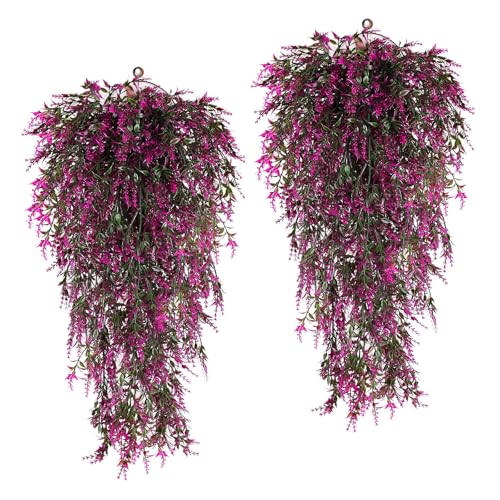 RECUTMS Artificial Purple Lavender Hanging Plants, 4Pcs 30.3 Inches UV Resistant Plastic Trailing Greenery Garlands for Outdoor Home Room Garden Patio Farmhouse Wedding Front Porch Party Indoor Decor - color: Fuchsia