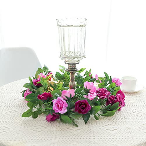 Floweroyal 2 Pack Artificial Flower Garlands 15.8FT Fake Rose Vines Silk Flowers Hanging Rose Ivy for Wedding Arch Party Home Garden Wall Decor (Fuchsia) - color: Fuchsia, size: 2pcs
