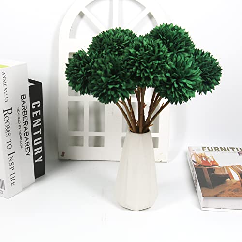 Tinsow 12 Pcs Green Artificial Flowers Faux Ball Chrysanthemum Flowers for St. Patrick's Day Christmas Home Decoration (12, Blackish Green) - color: Green