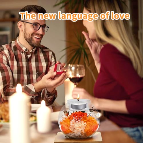 Flowers for Delivery, Preserved Flower in Glass Dome with Scented Candle, Long Lasting Rose Gifts for Women Wife Girlfriend on Christmas Mothers Day Valentines Day Birthday (Orange) - color: Orange