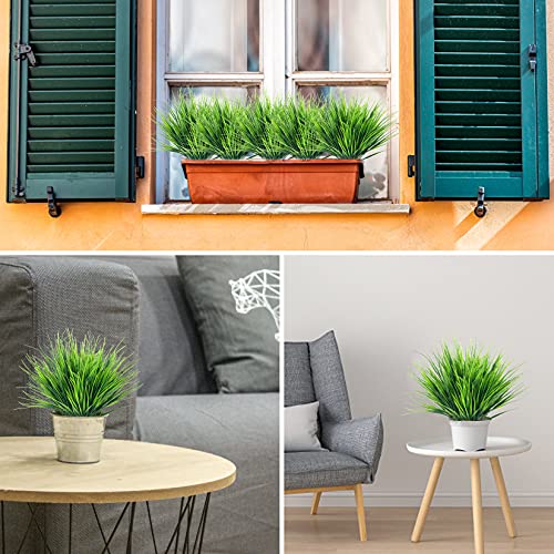 Ouddy Decor 12 Bundles Artificial Wheat Grass Outdoor UV Resistant Greenery Stems Plastic Shrubs for Garden Farmhouse Front Porch Window Box Home Decor - color: Light Green, size: 12 Bundles