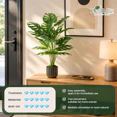 Der Rose 28'' Fake Plants Tall Artificial Monstera Faux Plants Indoor Outdoor Tree for Living Room Home House Decor - size: 28"-Monstera