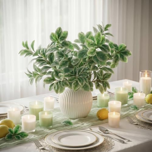 Gresorth 3 Pcs Artificial Green Leaf Stems 27.5" Fake Greenery Leaves Faux Long Eucalyptus Leaf Plant Branches for Vase Garden Home Wedding Centerpieces Office Kitchen Birthday Decor - color: Green Branches