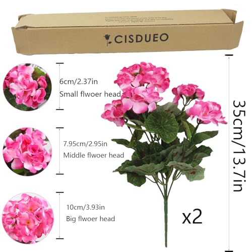 CISDUEO 2 Pcs Artificial Geraniums Outdoor Silk Flowers Pink Artificial Geranium Bush Faux Flowers Geraniums for Floral Home Decor Indoor Garden Patio Grave Cemetary Vase Table Centerpiece - color: Pink