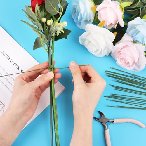CCINEE 18 Gauge Dark Green Floral Wire, 100 PCS Paper Wrapped Florist Wire for DIY Crafts Artificial Flower Making, 14 inch - color: #18 Dark Green, size: #18