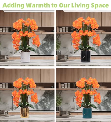 CXGS Artificial Orchid Flower Plants Real Touch Faux Orchids in Ceramic Vase 20.9'' Orange Phalaenopsis Orchid Fake Flower Arrangement Home Indoor Decor - color: Orange- Golden(12cm)