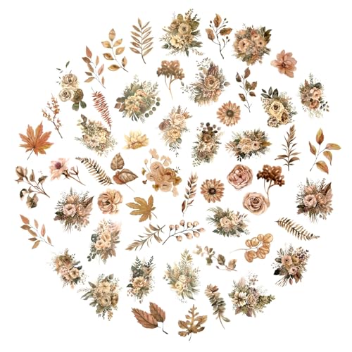 100 Pcs Autumn Flower Stickers for Scrapbooking Junk Journal Card Making CollageNotebook Diary Planner Letter Envelope Water Bottle Phone Case Craft Decoration (Autumn) - color: Autumn
