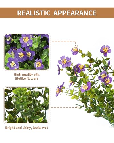 Fake Garden Flowers, 12 Bundles Artificial Flowers for Outdoor Front Porch Home Kitchen Bedroom Garden Patio Festival Decoration -Purple - color: Purple