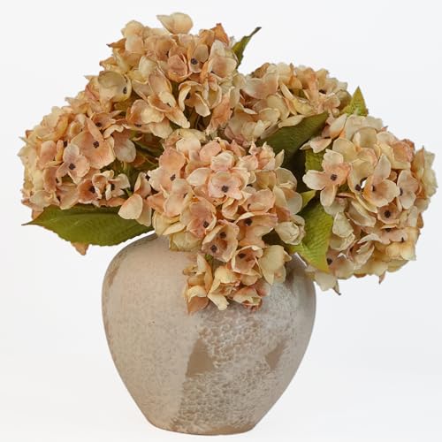 TOPIA Silk Fall Flowers Artificial Dried Hydrangea Artificial Fall Bouquet Fake Dried Flowers for Home Decor(6 PCS) (Autumn Yellow) - color: Autumn Yellow