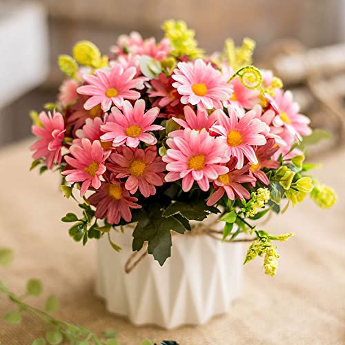 TKAS Artificial Flowers Fake Flowers Silk Rose Bouquets Decoration with Ceramics Vase for Table Home Office Wedding (Pink Flowers) - color: Pink Flowers