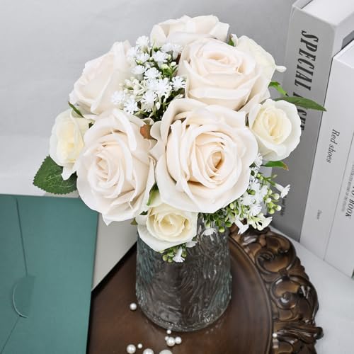 Wedding Bridesmaid Bouquets Set of 2, Artificial Silk Flowers Arrangement for Ceremony Marriage Proposal Party Anniversary Decorations - Champagne - color: Champagne, size: Set of 2 Bouquets