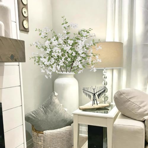 3 Pcs Artificial White Flowers Long Stems Bulk for Tall Vase Artificial Greenery Stems 37 Inch Faux Floral Branches with Locust Silk flowers and Leaves Fake Plants for Home Decor Indoor Wedding