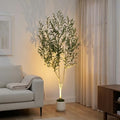 6ft (180 cm) Artificial Olive Tree with White Pot, Moss & USB LED – 943 Leaves, 52 Olives, Lifelike Fake Indoor Potted Plant for Home, Living Room, Office & Bedroom Decor - size: 6ft