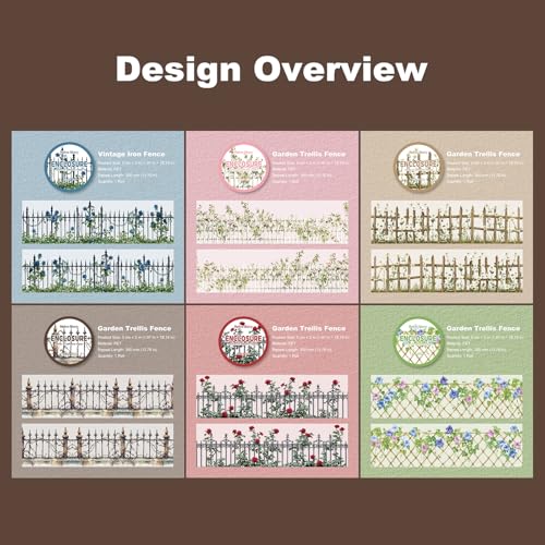 Fencing Border PET Tape Set – 6 Rolls Transparent Water-Resistant Garden Fence Designs, Mini Clip for Scrapbooking Journaling Planner Collage DIY, 1.97in x 78.7in Each - color: Ringwall