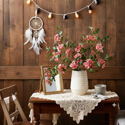 5PCS Faux Stems Artificial Branches with Flowers for Tables Decor,Silk Faux Flower Stems with Branches for Vases for Home Office Kitchen, Dinning Room,Living Room Decorations(Rose Pink) - color: Rose Pink