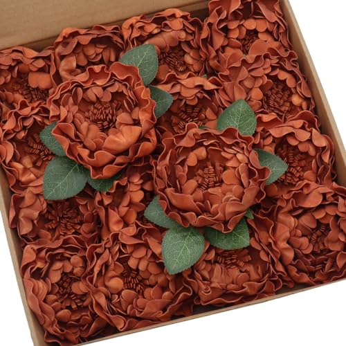 Artificial Flowers 16PCS 4" Burnt Orange Blooming Peonies Fake Roses with Stem for DIY Wedding Bouquets Centerpieces Baby Shower Party Home Decorations - color: Burnt Orange