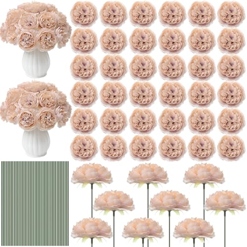 Thiccywoov 200 Pcs Flowers Long Stem Artificial Rose Bulk, 3.2 Inches Silk Rose Head Flowers Faux for Wedding Bridal Bouquet Independence Day Home Floral DIY Centerpieces Party Decoration (Nude) - color: Nude