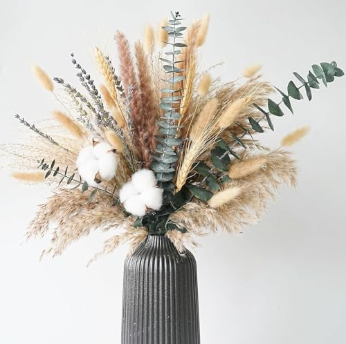 Nordic Elegance Dried Flower Bouquet – Premium Pampas, Cotton & Eucalyptus Arrangement in Timeless Neutral Tones for Modern Home Decor (93pc Pampas Grass) - color: 93pc Pampas Grass