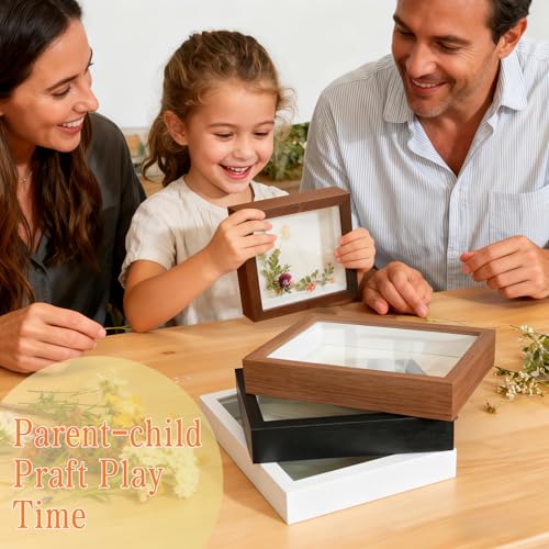 8x8 Shadow Box - 2Pack Walnut Color Wooden Deep Picture Frame with Shatter-Resistant Panel for Wall Decor | 3D Display Case for Flowers, Photos and Crafts | Easy to Open & Ready to Hang Gift Idea - color: Walnut Color, size: 2Pcs 8X8in