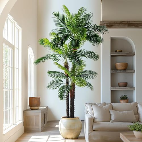 Erimda 9.1FT Artificial Phoenix Palm Tree Artificial Plants Indoor Outdoor Large Faux Coconut Silk Palm Tree Tropical Fake Tree Faux Sago Palm Plant for Modern Farmhouse Yard Outside Patio Poolside - color: Triple Phoenix Palm Tree, size: 9.1FT