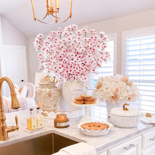 16PCS Artificial Cherry Blossom Flowers, 15.7" Fake Pink Peach Flowers Slik Faux Cherry Blossom Stems Flower Boquet for Home Vase Wedding Party Spring Decoration - color: Pink, size: 16