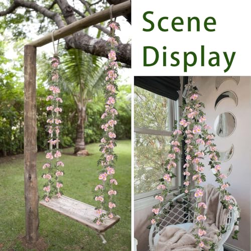 2 Pcs Wildflower Garland Spring Flowers Garland Pink Artificial Daisy Flowers and Leaves Faux Floral Vine for Mantle Baby Shower Wedding Arch Front Door Porch Staircase Summer Decor - color: Pink