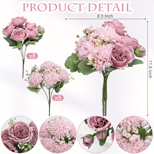 16 Bundles Artificial Flowers Peonies Bulk, Silk Fake Flower with Stems for DIY Bouquet Faux Peony Floral Arrangements for Vase Centerpiece Home Wedding Party Centerpiece(Pink) - color: Blush Pink