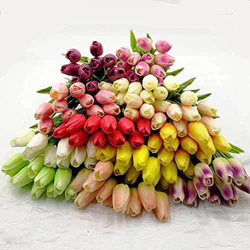 30 pcs Real-Touch Artificial Tulip Flowers Home Wedding Party Décor (Pure White) - color: Pure White