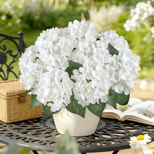 AGIRL 3 Bundles White Artificial Hydrangea Flowers for Outdoors, UV Resistant Lifelike Faux Flowers for Spring Indoor Outdoor Garden Patio Porch Balcony Home Decoration Wedding Party Centerpieces - color: Pure White, size: 3
