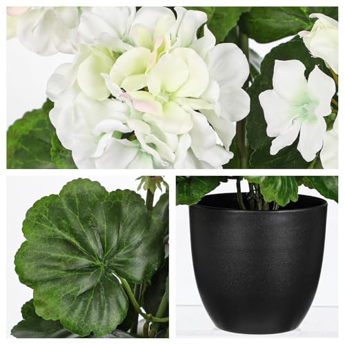 Briful 17” Geraniums Artificial Flowers Realistic Potted Plant – White Fake Geraniums for Outdoors, Silk Flowers Artificial Outdoor Plants for Indoor Home Decor, Farmhouse Table Centerpiece Decoration - color: 16.9'' Tall White