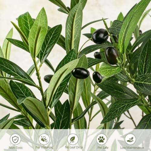2 Pcs Artificial Olive Potted Tree, 27.5" Tall Fake Olive Tree with Fruits Lifelike Faux Greenery Plants in Pot for Indoor Livingroom Kitchen Bedroom Office Table Porch Home Decor (B) - color: B-2p