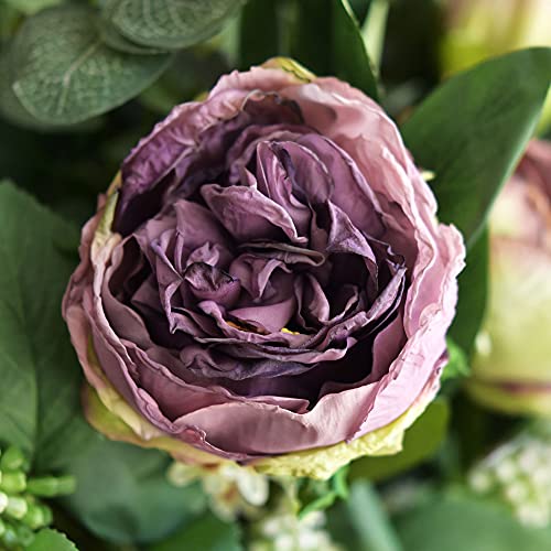FiveSeasonStuff Vintage Purple Peonies – Realistic Artificial Silk Flowers with Dry-Look Petals, 6 Stems for Rustic Home & Wedding Floral Arrangements - color: Dusty Purple (6 Stems)