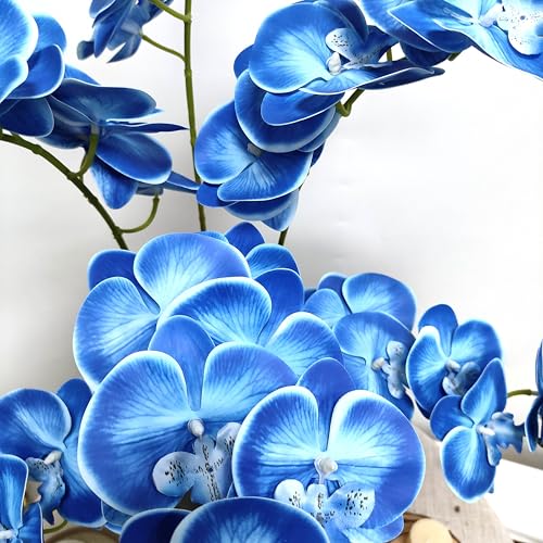 ATFL 6 Pack Blue Orchid Artificial Flowers Real Touch, 32'' Artificial Fake Faux Silk Orchid Stem Bouquets for Wedding Party Home Garden Decor,Orquideas Artificiales para Decora (not Including Pot) - color: Blue