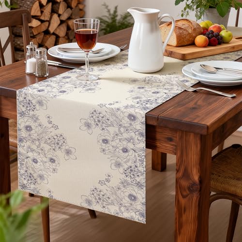 Larponder Summer Colorful Flowers Table Runner, 13x72 Inch | Table Decoration for Spring Seasonal Anniversary Holiday Kitchen Dinning Table Home Party Decor - color: Sketch Flowers-2, size: 13" x 72" (Rectangular)