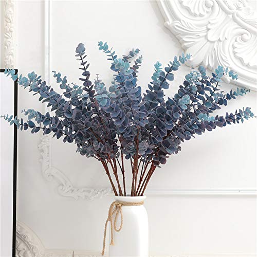 3 Pcs Soft Touch Artificial Eucalyptus Leaves Spray 31.5" Fake Silver Dollar Greenery Stems for Home Wedding Floral Arrangement, Blue - color: Blue