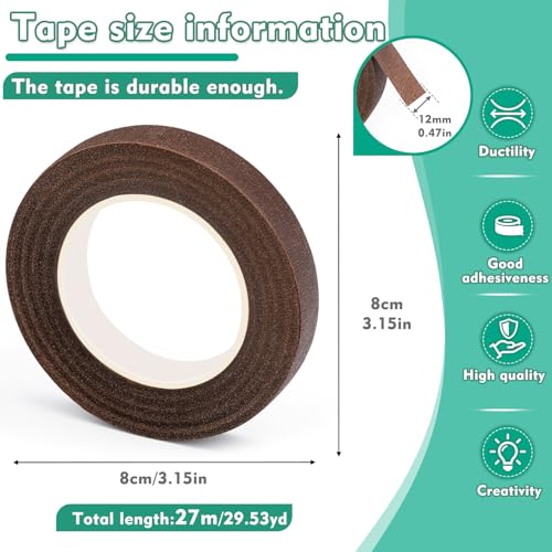 Floral Tape, 1/2inch Flower Tape, Flower Tape for Bouquet Stem Wrap Floral Arranging Craft Projects Corsages, Wedding Bouquet (Brown) - color: Brown