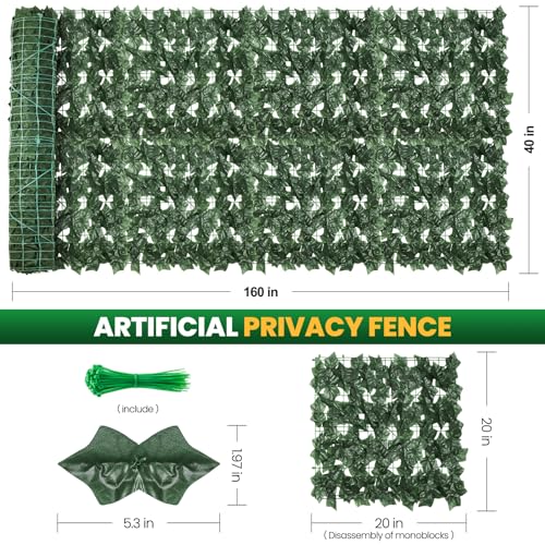KASZOO Artificial Ivy Privacy Fence Screen - 160''(L) x 40''(W) Faux Greenery Wall Panels for Outdoor Privacy, Balcony, Patio, Backyard, Fence Decor, Realistic Green Leaves for Wall or Garden Use - size: 160 in x 40 in - Maple Leaf